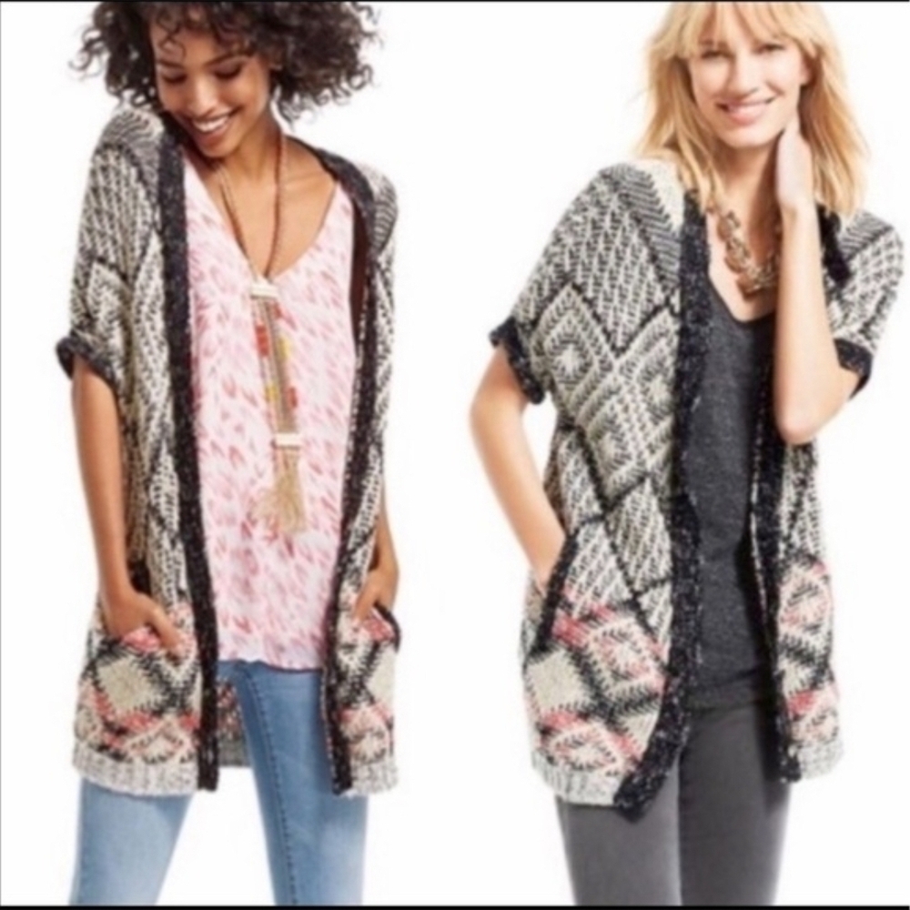 CAbi Black and Cream Patterned Cardigan